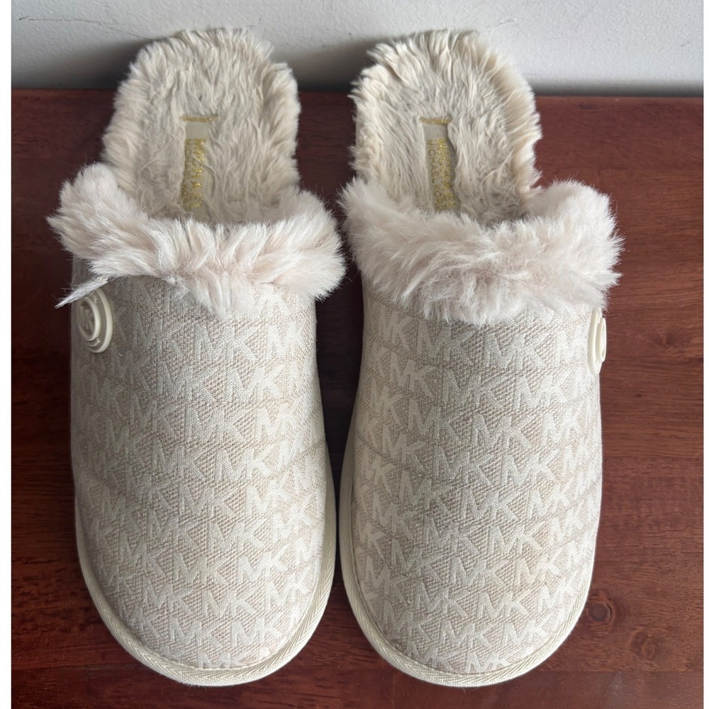 Michael Kors Cream Monogram Slippers Women Size 9